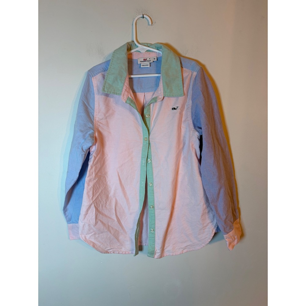 Vineyard Vines Button Down Kids Size 12 Pastel Colorblock Oxford Shirt